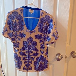 Neiman Marcus Tracy Reese Sequin Top Blouse Blue size Small